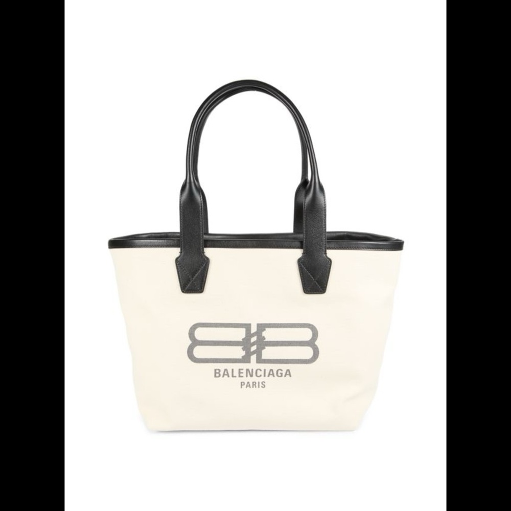 Balenciaga Cream and Black Canvas Tote
